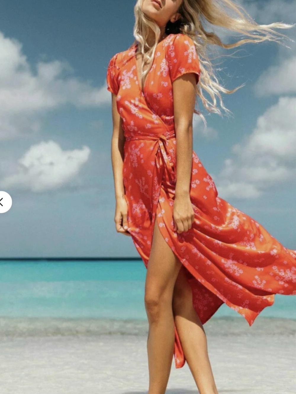 Billabong Orange Floral Wrap High-Low Dress